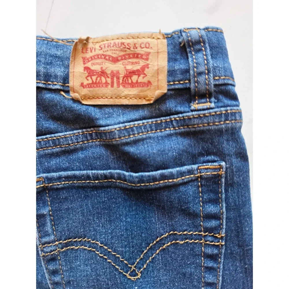 Levis Girls Regular Rise Flare Jeans Blue Denim Front Patch Pockets Size 12